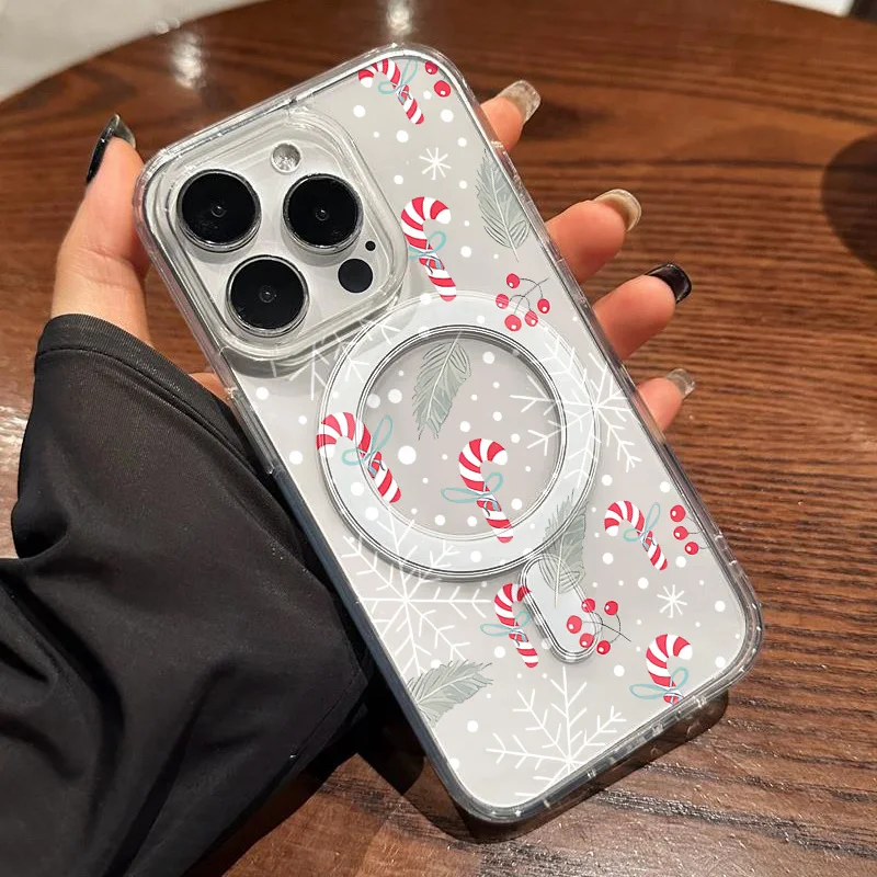 

Merry Christmas Candy Cane Magnetic Phone Case For iPhone 17 16 11 12 13 14 15 Plus Pro Max X XR XS Slim Clear Protective Cases