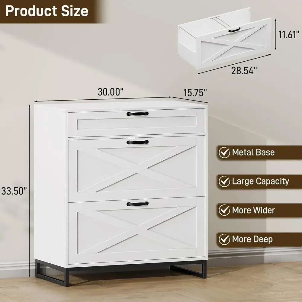 Large Wooden Home Office Lateral File Cabinet with 3 Drawers for Legal/Letter/A4 Files and Printer Stand
