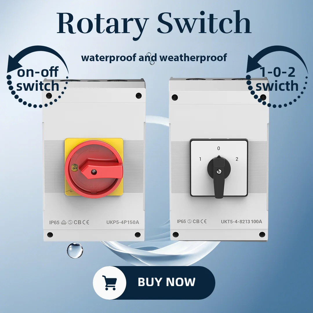 Waterproof & Weatherproof Rotary Switch IP65, ON-OFF 100A/150A, 1-0-2 63A/100A Manual Electrical Control