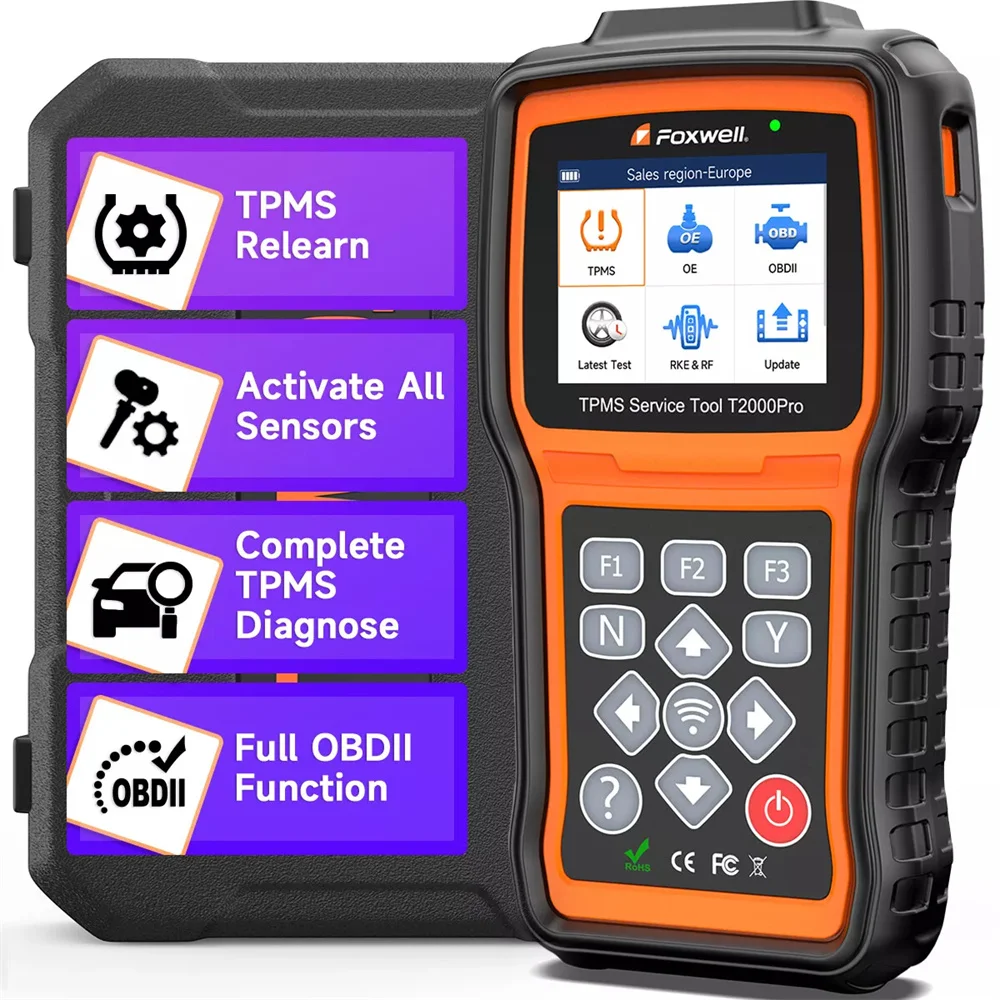 

FOXWELL T2000 PRO Автоматическое давление в шинах TPMS Отправить активацию датчиков Программирование считывателя кодов OBD2 Бесплатное обновление