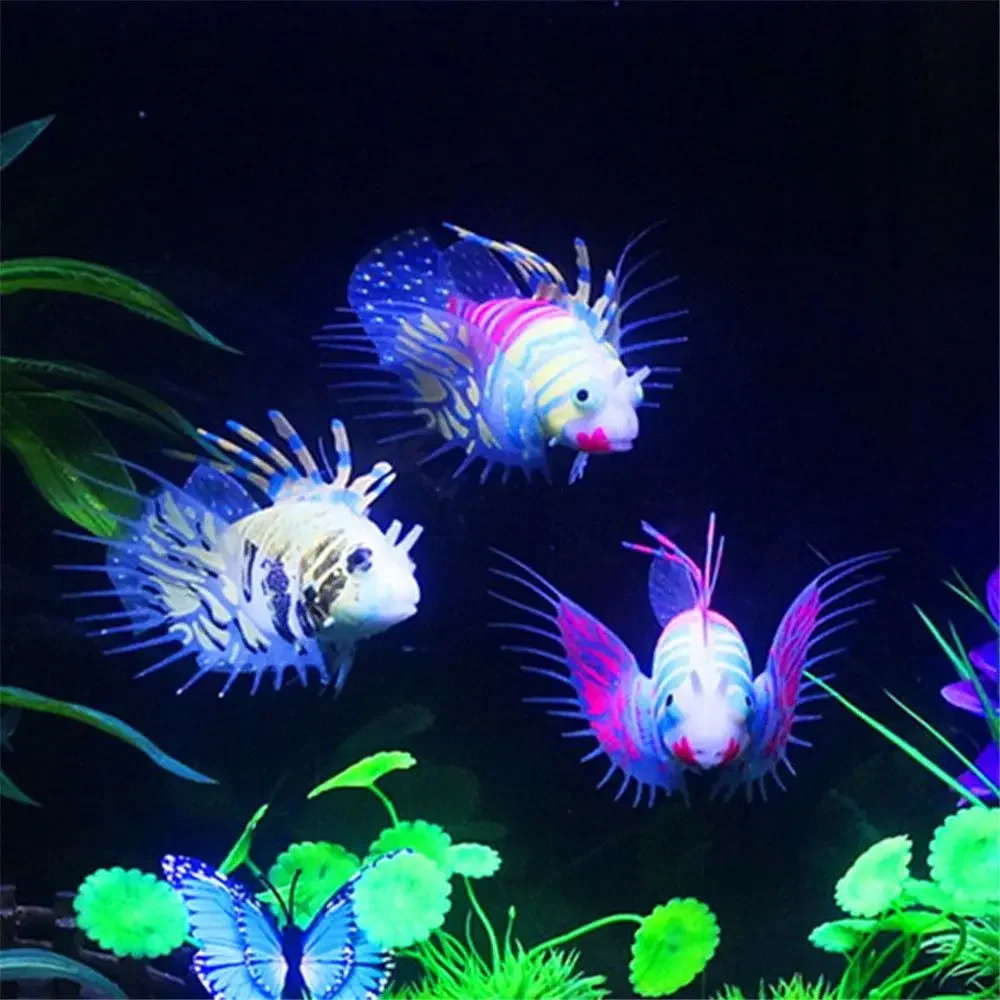 Artificial Luminous Lionfish Fish Tank Landscape Silicone Fake Fish Glow In Dark Aquarium Decoration