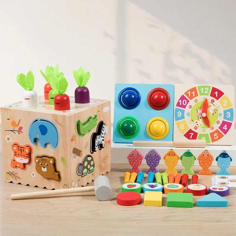 Interactieve "8-In-1 Houten Montessori Wortelvorm Puzzel-Vroeg Leren Zintuiglijk Speelgoed Voor Kinderen Van 3-6 Jaar, Kleur Varieert