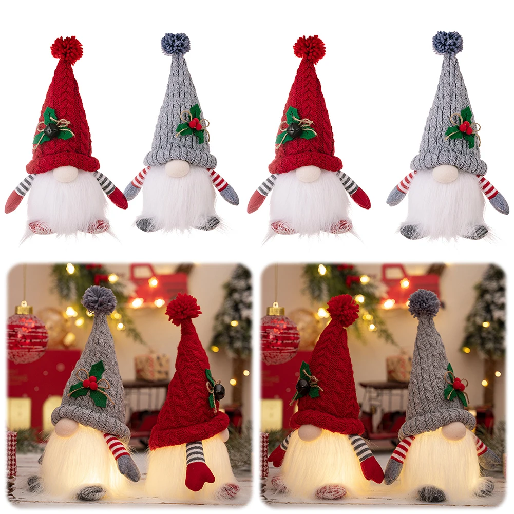 Tomte Plush Doll W/Light Tabletop Santa Figurine Nordic Elf Plush Doll Christmas Decoration for Home Kitchen Tiered Tray