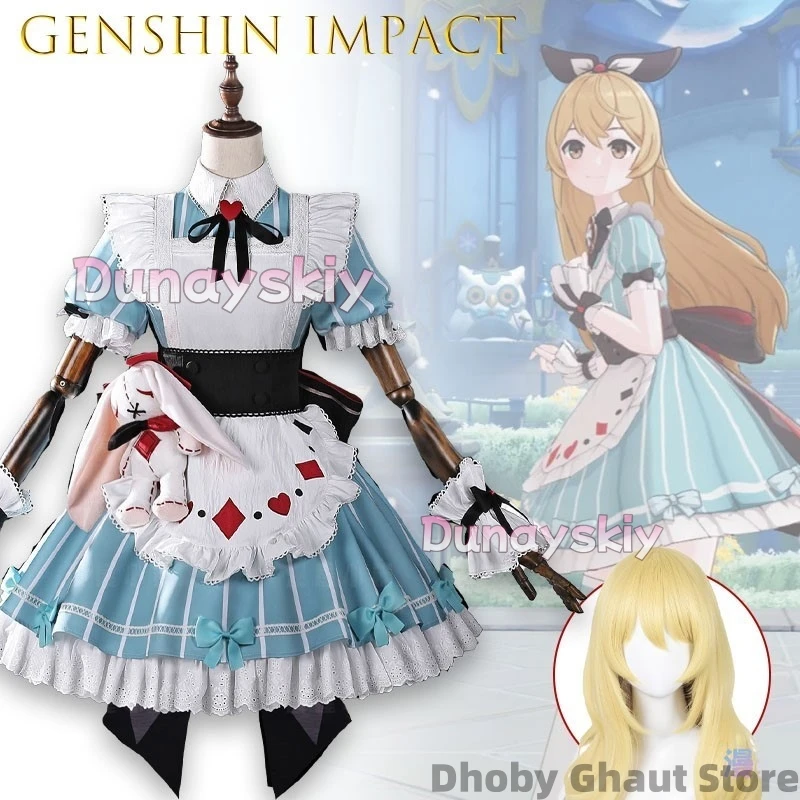 

Genshin Impact Thousand Star Wonderland Ball Alice Maid Cosplay 코스프레 Set Anime Game RolePlay Outfit With Dress Apron Headwear