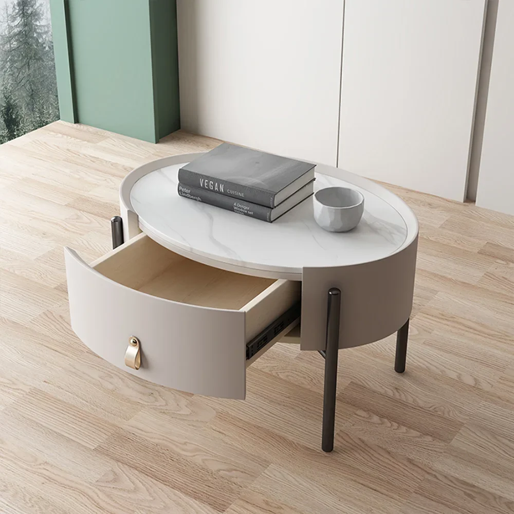 # Modern Nordic French Style Oval Bedside Table Luxury Rock Slate Night Stand Bedroom Furniture Cabinet#