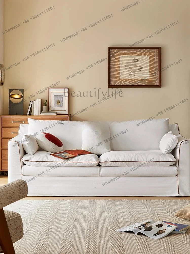 fabric sofa cotton and linen large sitting deep straight row removable sofa