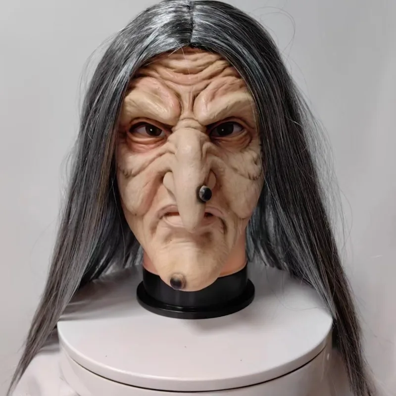 1pcs Halloween Party Flesh Color Witch Mask Cosplay Role Play Witch Hoodie Old Woman Mask Headset
