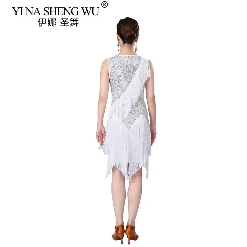 فستان شرابة للرقص اللاتيني مزين بالترتر للنساء فساتين أداء تانجو رومبا سامبا للبالغين ملابس حفلات المنافسة اللاتينية