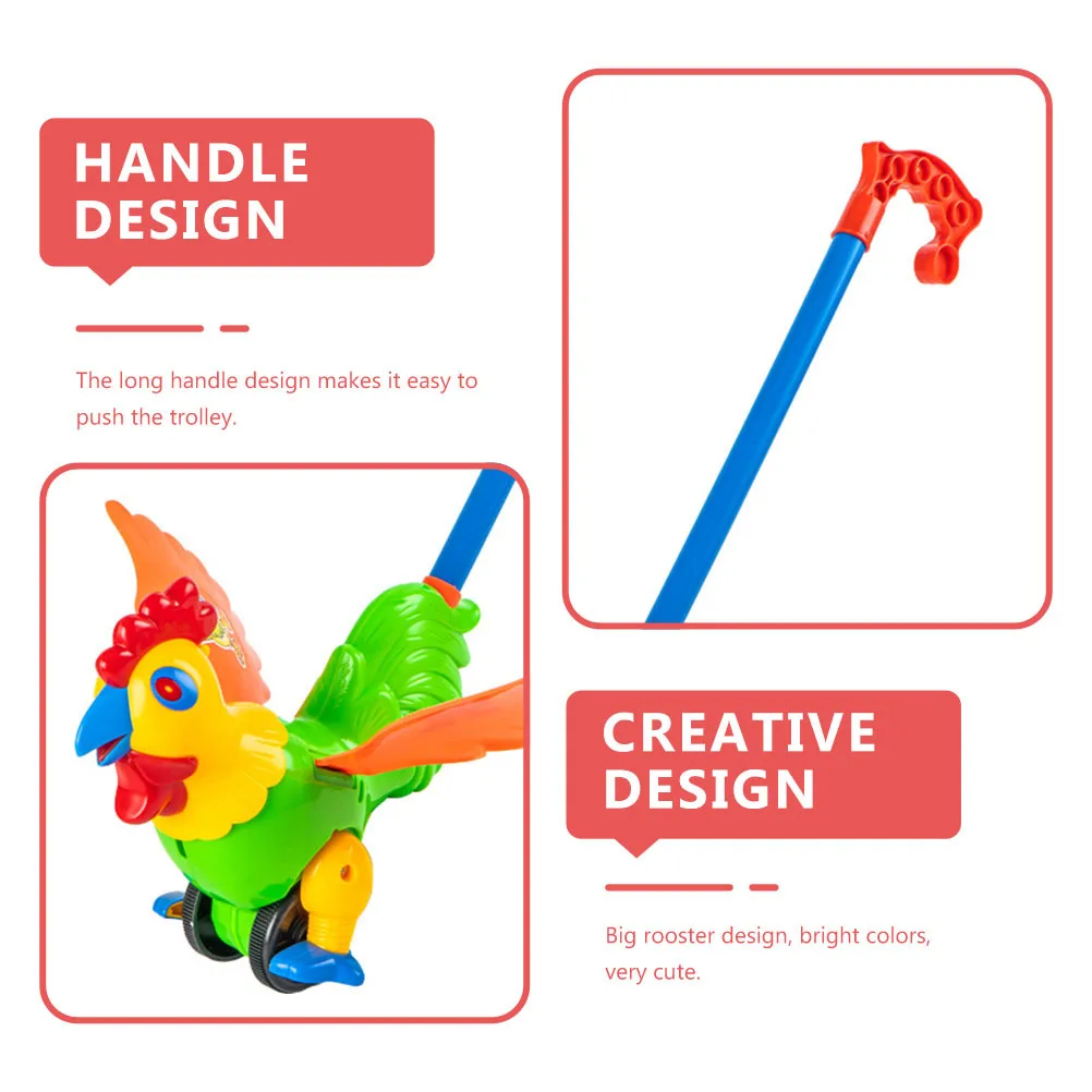 รถเข็นเด็กหัดเดินลายการ์ตูนไก่ตลก แบบผลัก-ดึง พร้อมที่จับถอดได้ ของเล่นรถเข็นเด็กหัดเดิน