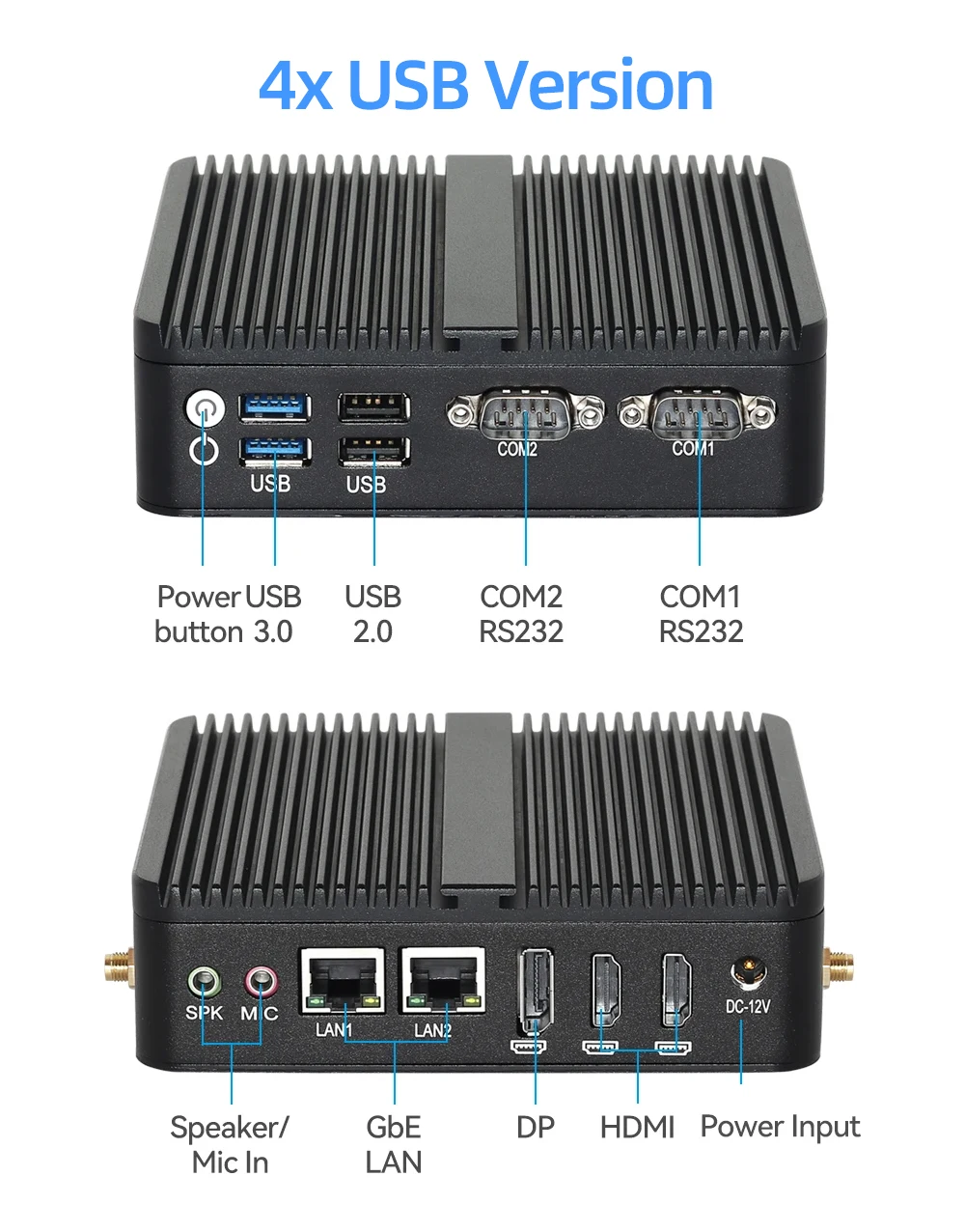 Intel N150 Mini Industrial PC 2x Serial Ports RS232 2x Gigabit Ethernet 2x HDMI 1xDP Support 3 Screens Display Win10/11 Linux