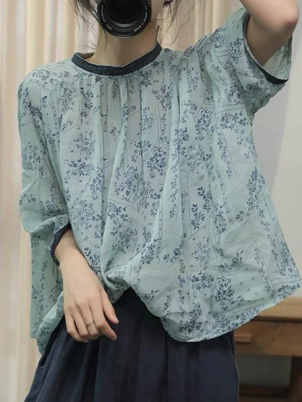 Summer 2025 Loose Fit Printed irt Thin Contrast Color  Commute Sle Women's irt Two-Way Wear Casual Faion Trend