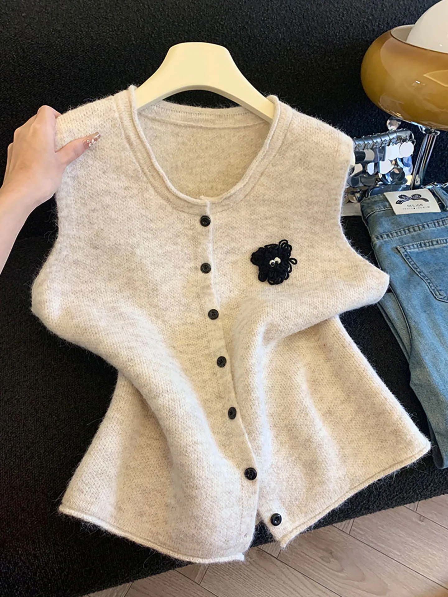 

Faionable Cartoon Svel Cardigan Knitted Open-irt Vest Layering Sweater Bal round Ne Warm Animal Patterned