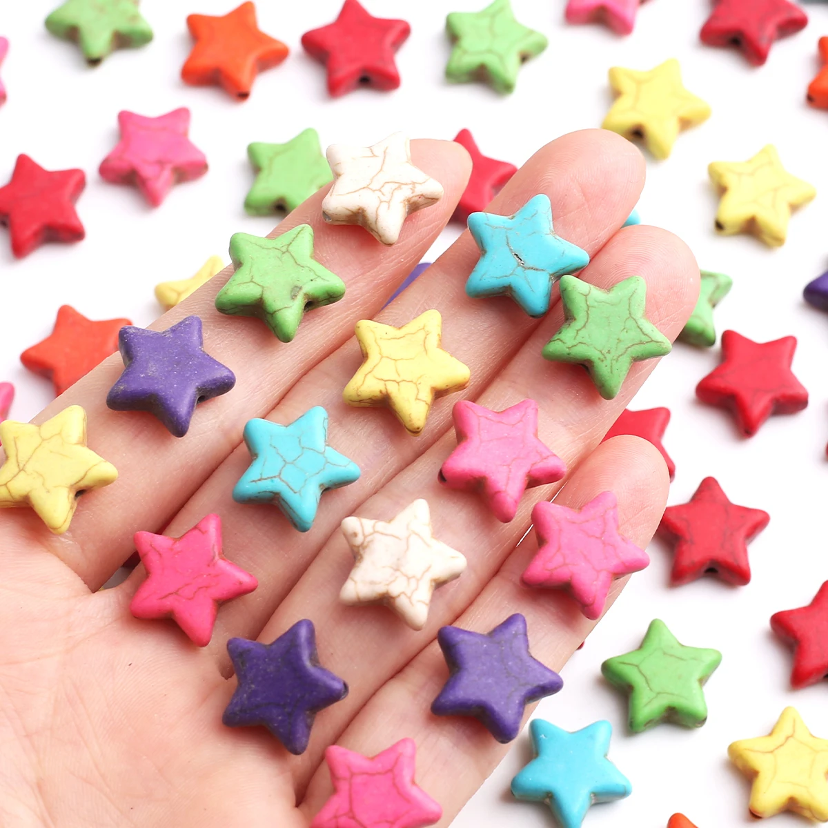 35/50pcs Random Color 15mm Five Pointed Star Cracked Stone Loose Beads DIY Bohemian Handmade Bracelet Jewelry Supplies