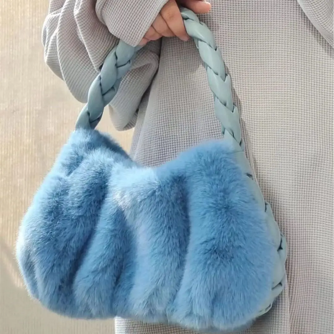 Women Bag Autumn Winter Fluffy Casual Fashion Zipper SOFT Shoulder Bag Purse Handbag Crossbody Bags for Women Luxury