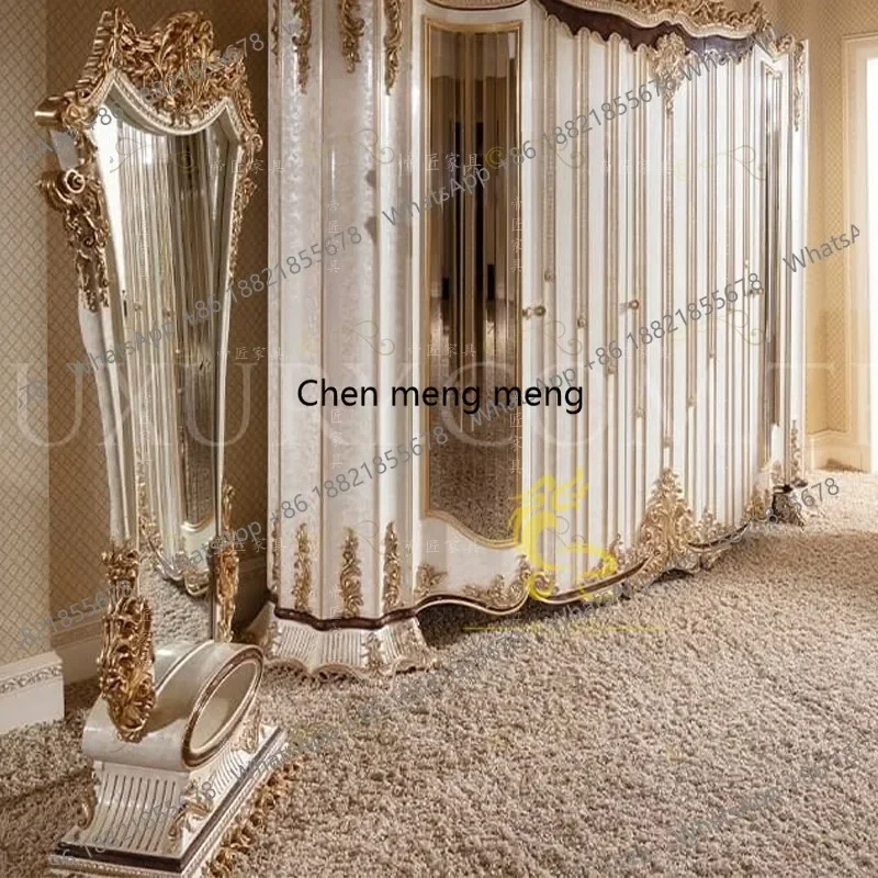 European neoclassical dressing mirror bathroom makeup fitting mirror solid wood carving flower bedroom furniture customization