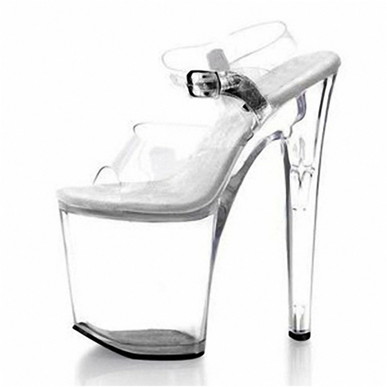 

​ Сандалии на платформе с открытым носком 20 см, прозрачные туфли на шпильке с ремешком на щиколотке, обувь для вечеринок очень высоты ​