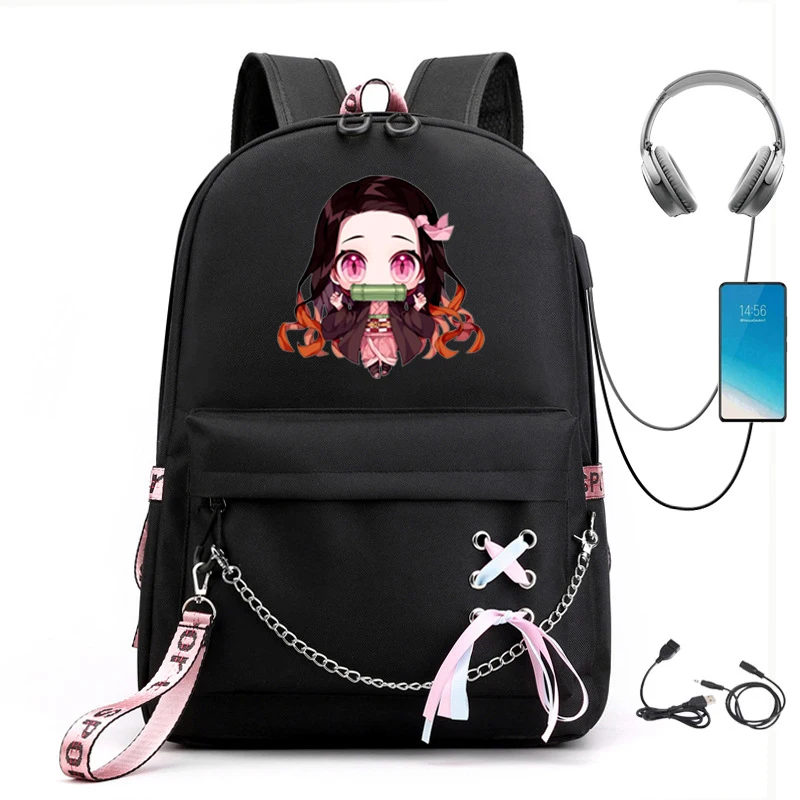 Demon Slayer Kamado Nezuko Backpacks Anime Cosplay Unisex Students School Bag Cartoon Bookbag Laptop Travel Outdoor Mochilas