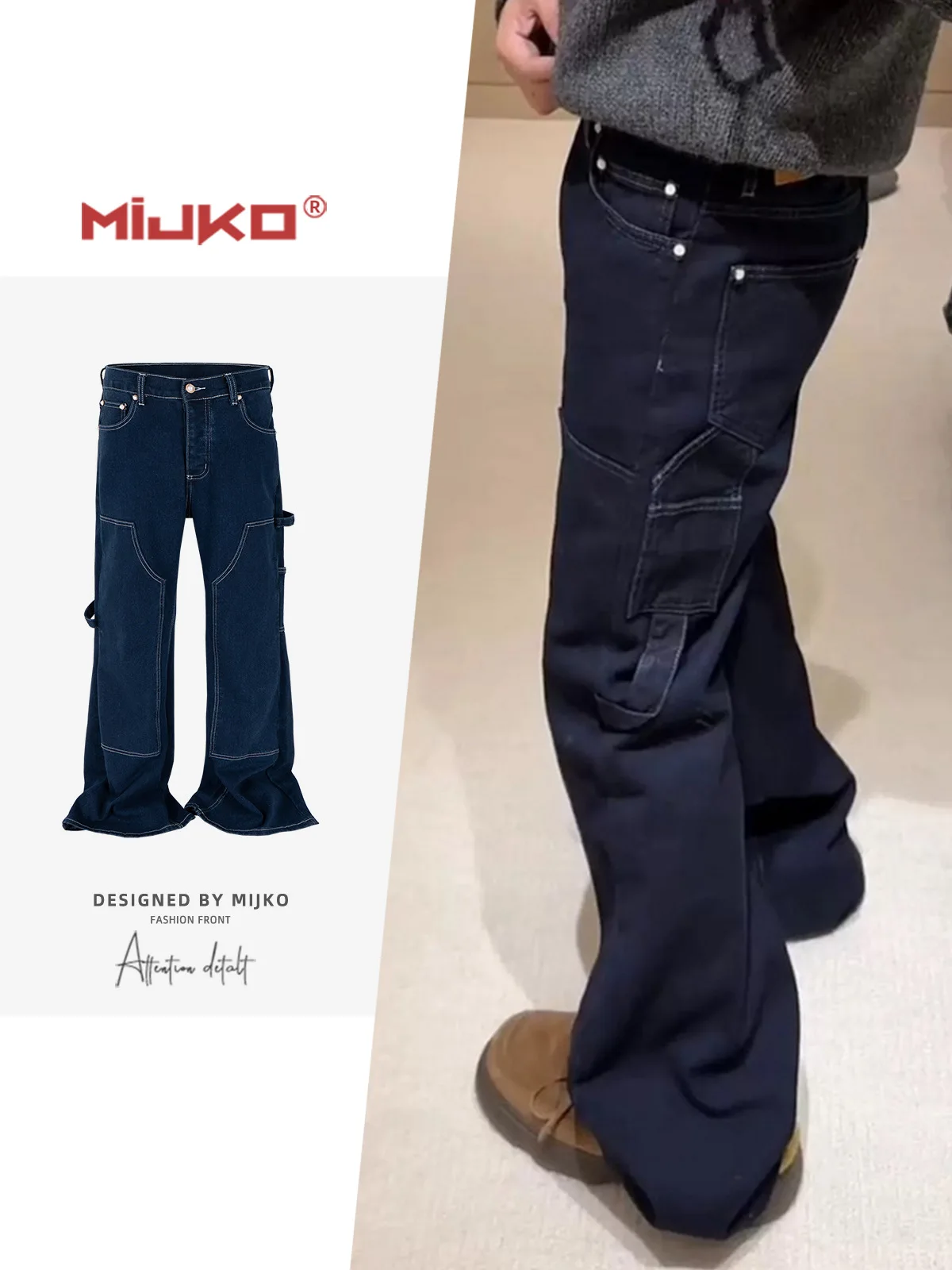 

MIJKO Cleanfit Multipockets Drak Blue Baggy Jeans for Men and Women Straight Vintage Casual Loose Denim Trousers Oversize TJ124