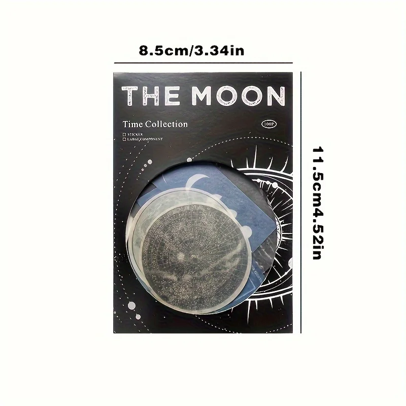 100pcs Vintage Round Moon Universe Paper Stickersfor Scrapbook, Journal, Luggage, Skateboards, Notebooks, Mobile Phones, Tablets