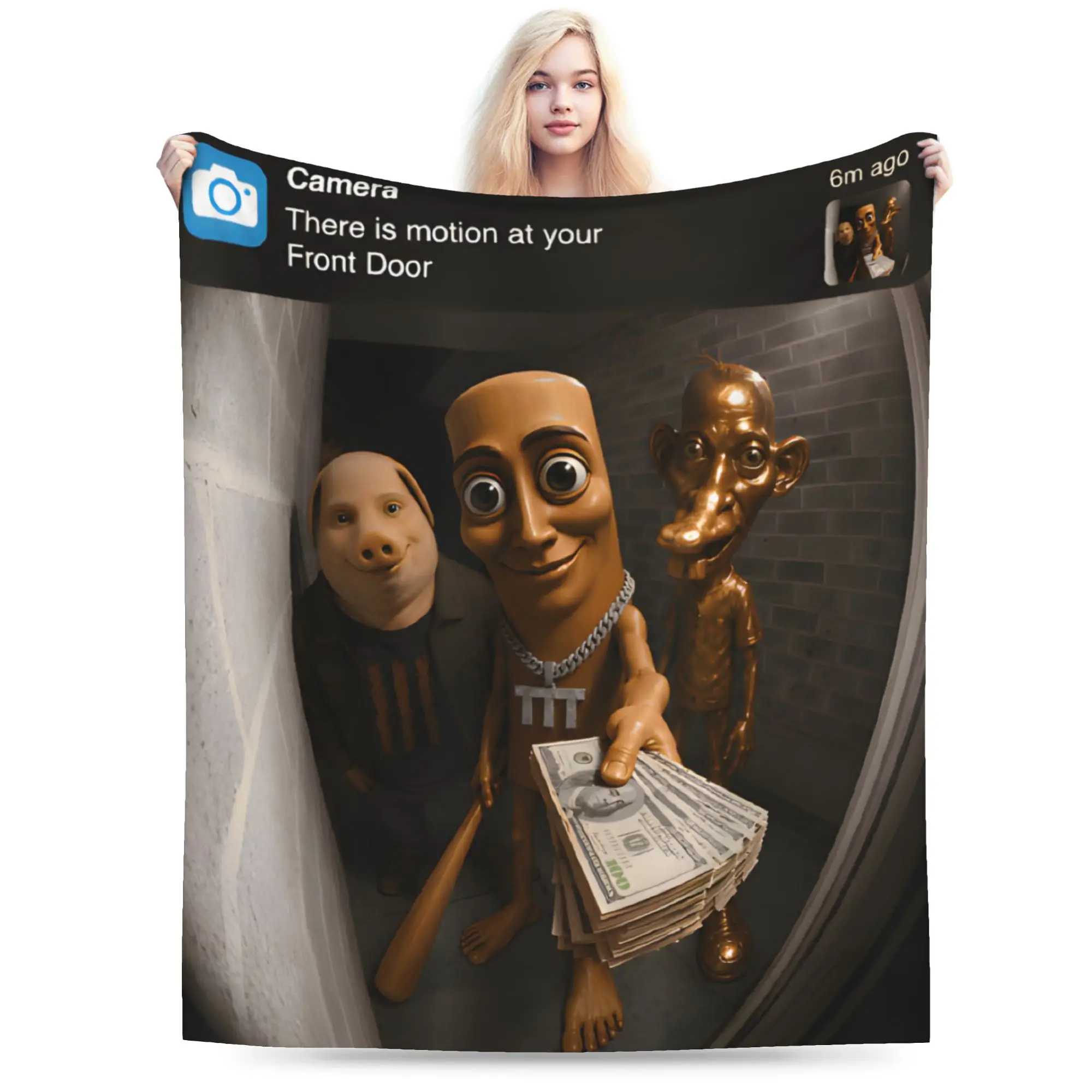 There is Motion at Your Front Door Tung Tung Tung sahur Meme  Blankets Fleece  Soft Throw Blanket for Home Plush Thin Quilt