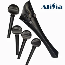Ebony Wood Cello Tailpiece and Pegs New Model Cello Accessories Parts Tail piece with Gut Finetuners