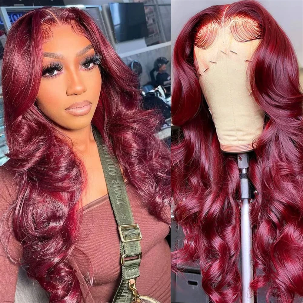 99J Burgundy Lace Front Wigs Human Hair Pre Plucked with Baby Hair Body Wave 13x4 Hd Lace Frontal Wigs Human Hair For Women