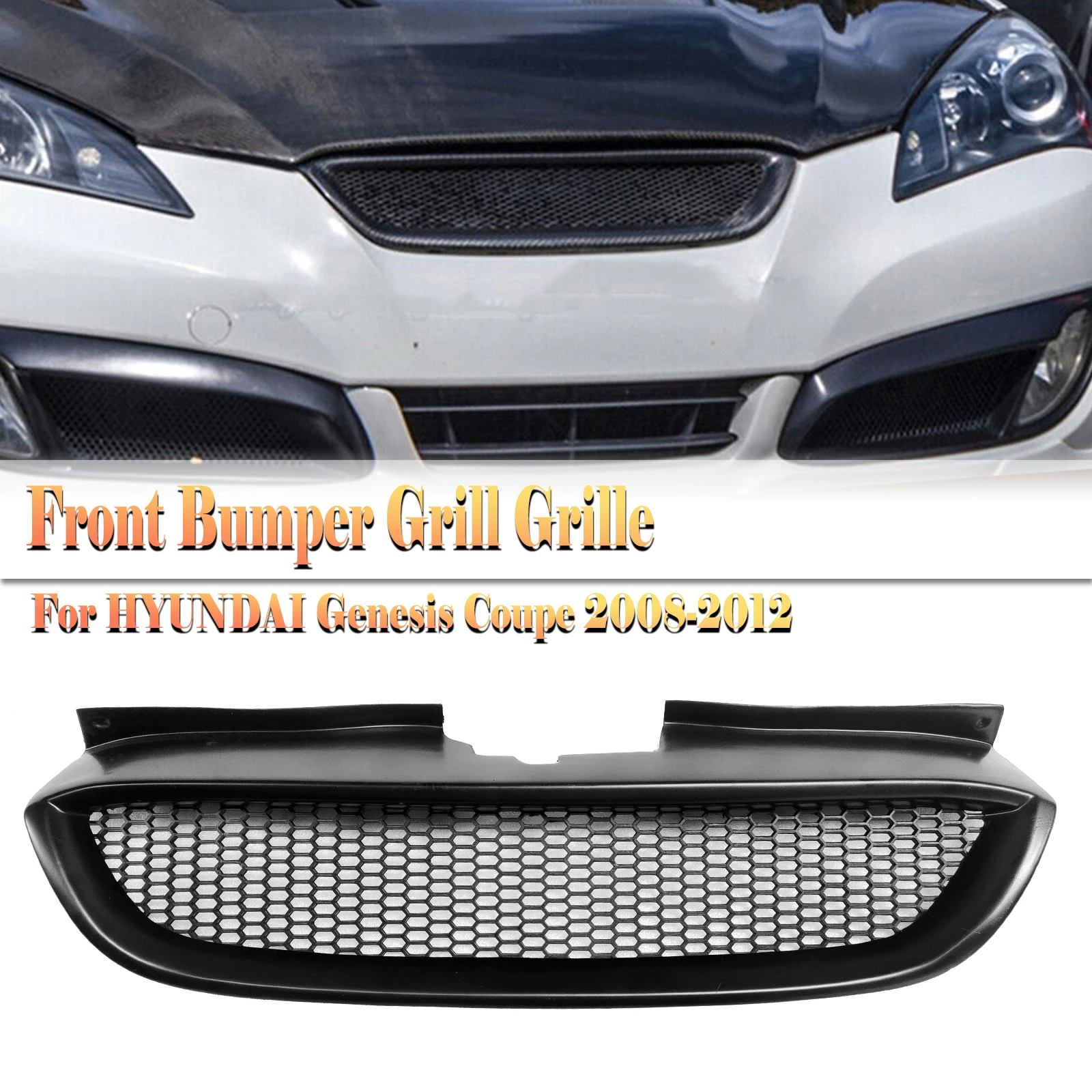 

Matte Black Front Grille Grills Car Upper Replacement Bumper Hood Mesh For Hyundai Genesis Coupe 2008-2012 Honeycomb Style