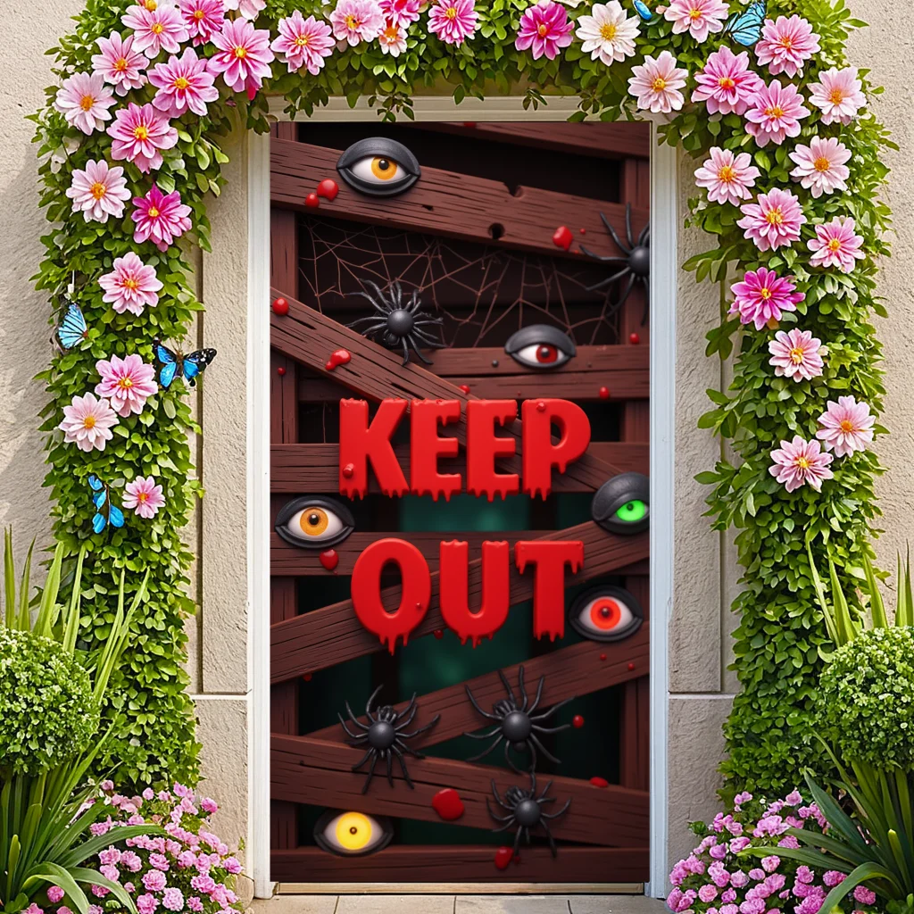 

Жуткий баннер на Хэллоуин, страшные глаза, знак, декор для дома с привидениями, паутинки, украшение на Хэллоуин для праздничного декора, дом с привидениями