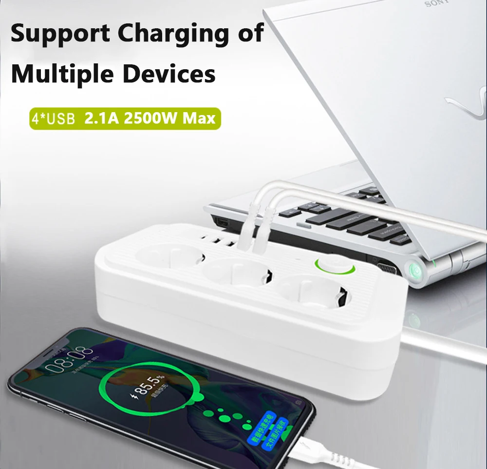 Gorelax Electrical Power Strip With USB Type C 2M EU Plug AC Outlets Socket Extension Cord Fast Charging Station Power Socket