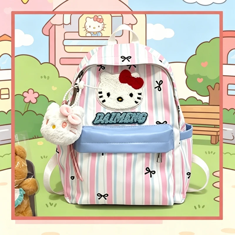 

Hello Kittys New Backpack Plaid All-Match Boy Girl Schoolbag Light Kawaii Go Out Leisure Bags for Woman Anime Figure