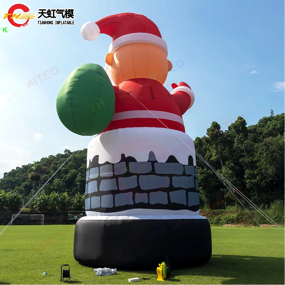 Decorazioni per esterni gonfiabili di Babbo Natale natalizio da 20 piedi con sacchetto regalo verde Chimney Festival Bodyguard