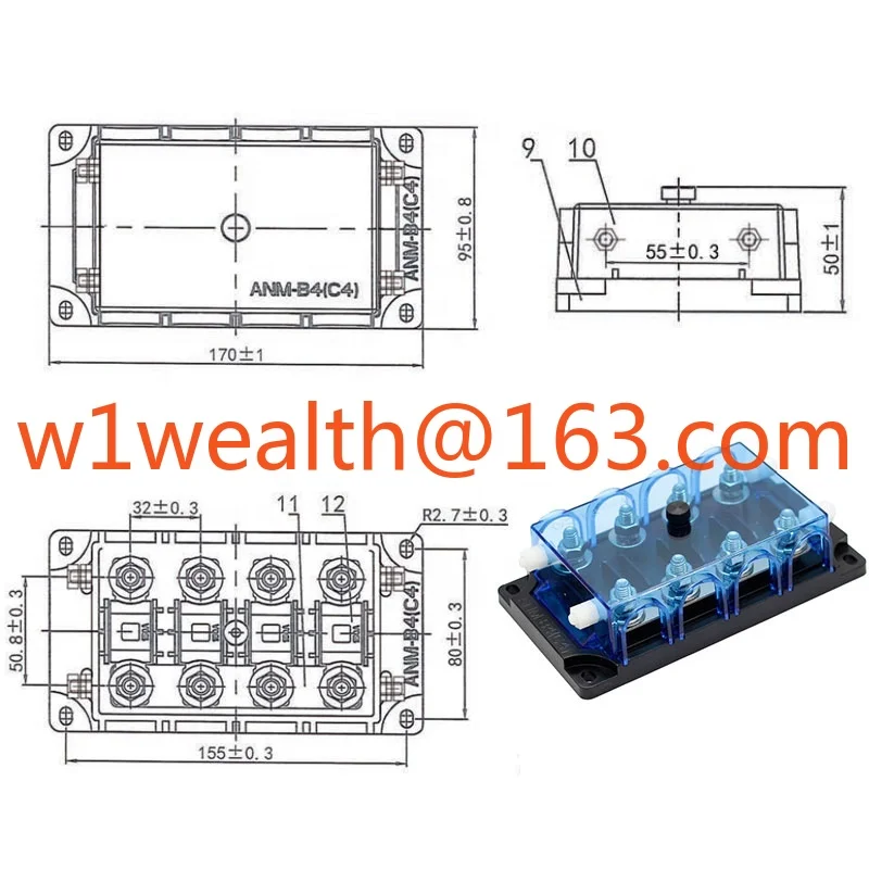 DC 32V 300A 4-way ANM-C4 ANM fuse holder bolt fixed fuse box