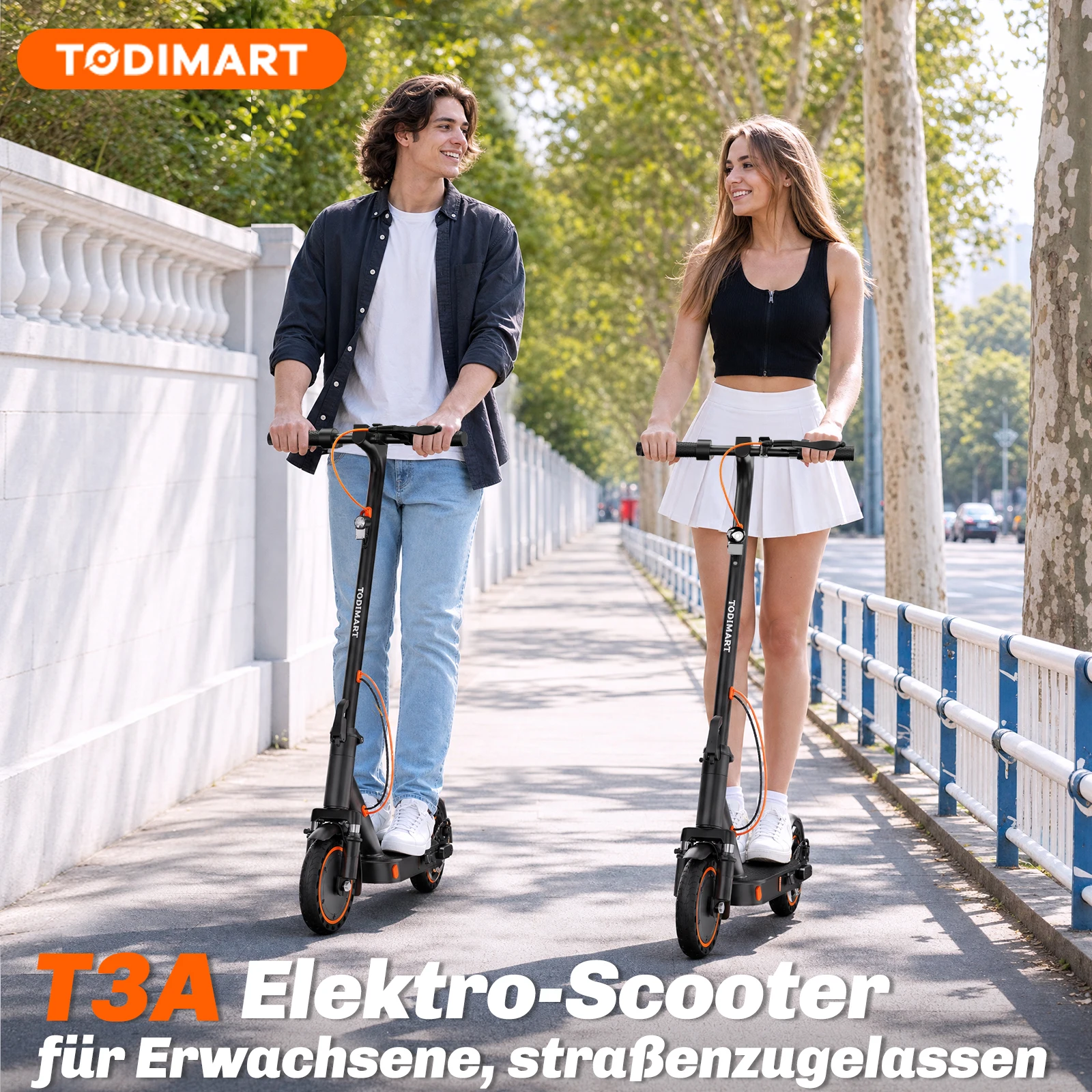 TODIMART T3A Elektroroller mit App, Elektroroller für Erwachsene, 36V 7.8Ah, 20 km/h, 25-35 km Reichweite, Vollgummireifen, faltbar – Detail 2