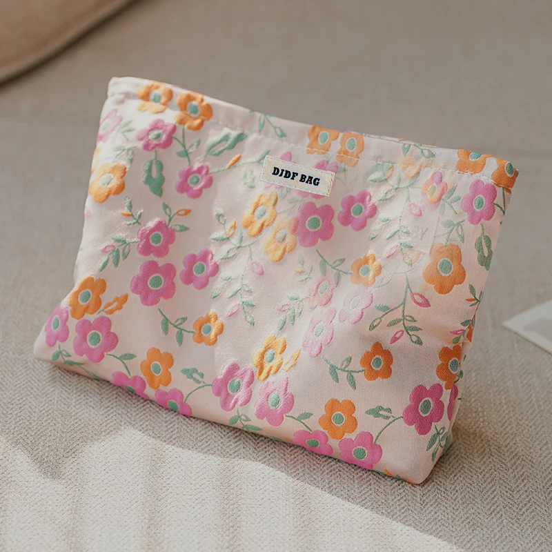 Women\'s Makeup Bag, Orange Flowers, Large Capacity Lipstick, Air Cushion, Sanitary Napkin, Storage Bag, Portable Toiletry Bag