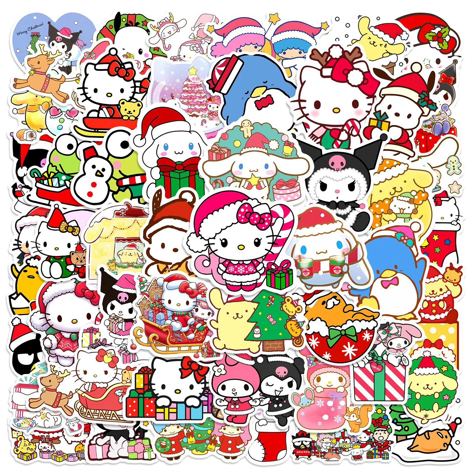 10/30/50PCS Christmas Cartoon Sanrio Kuromi Hello Kitty Sticker Kawaii Cute Graffiti Decorative Skateboard Waterproof Decal Toy