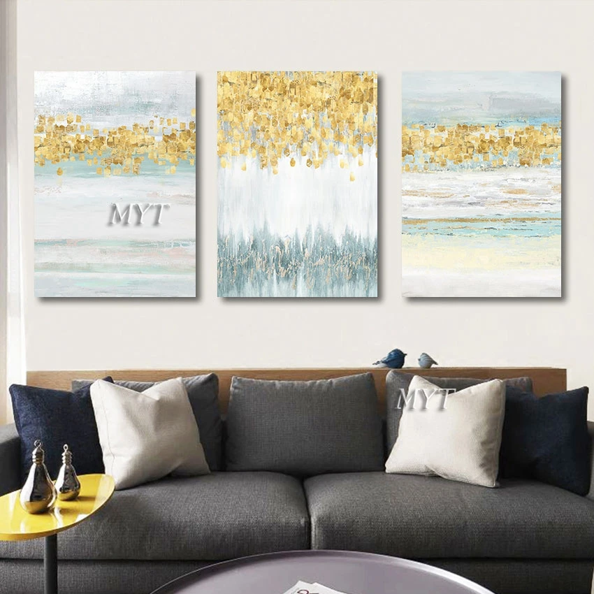 

3PCS Oil Painting Hand-painted Abstract Gold Foil Texture Canvas Roll Acrylic Picture Wall Art High Quality Artwork Frameless