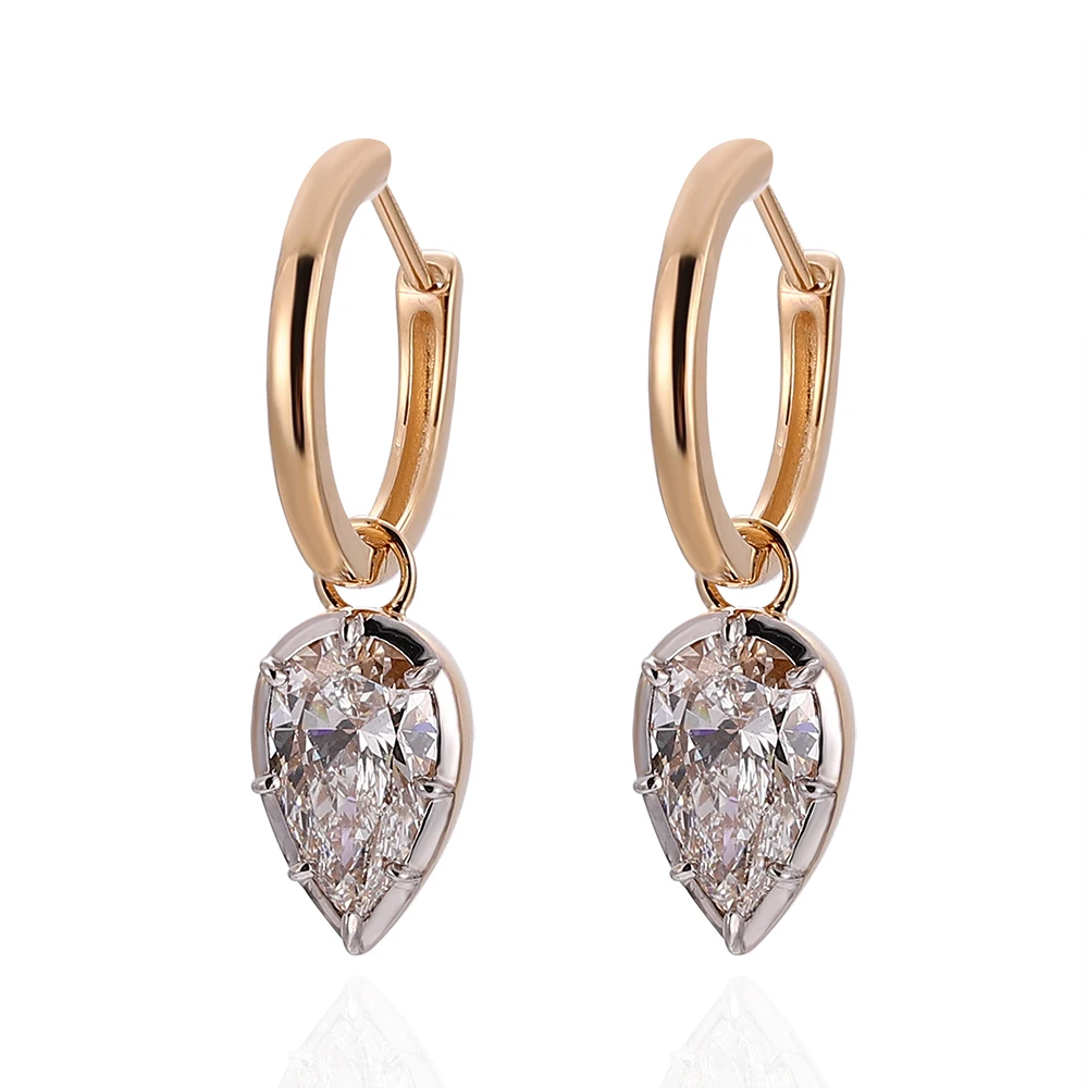 

Provence 10K 14K solid gold hoop earrings 2CTW pear cut lab diamond drop earrings IGI certificate wedding party anniversary gift