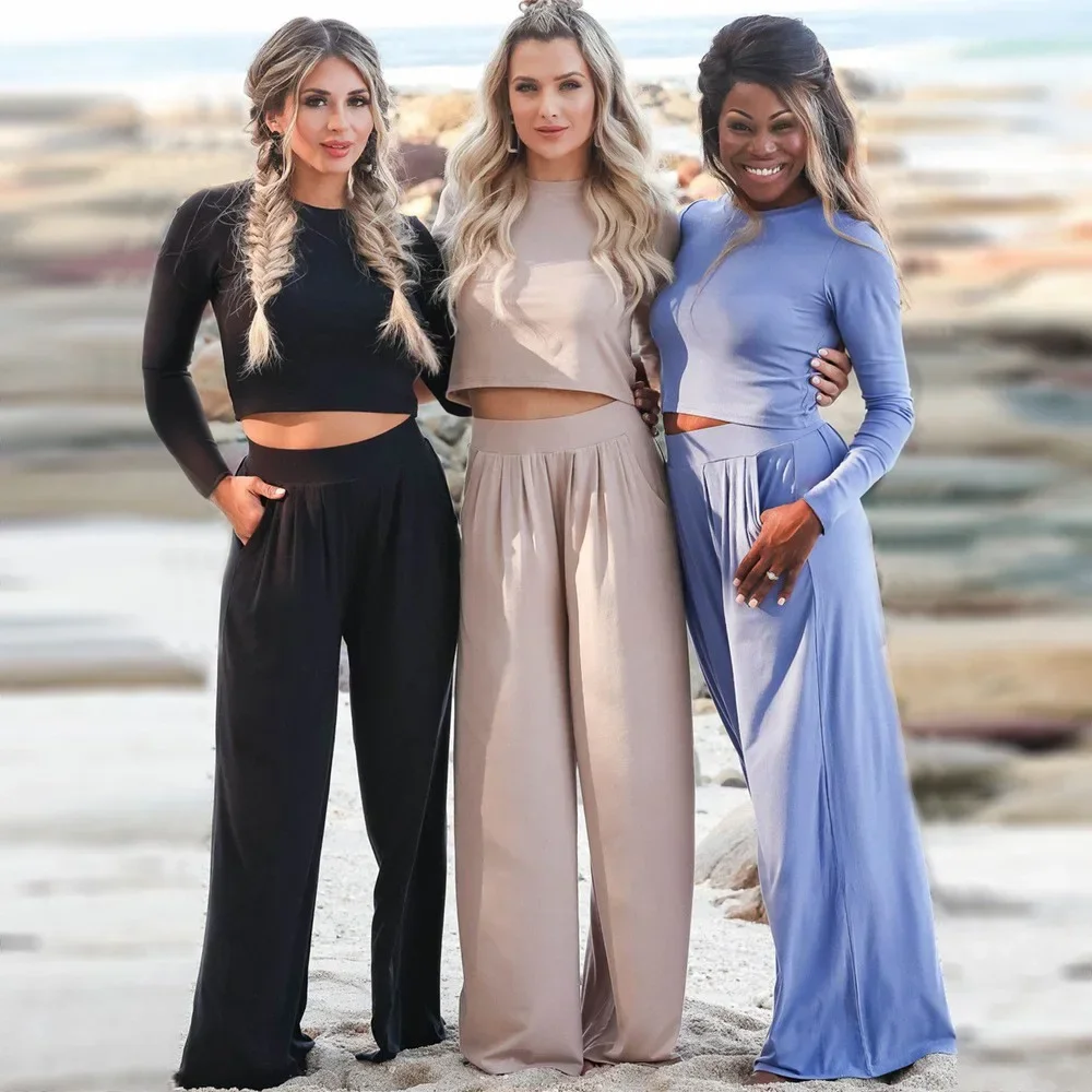 

Новые осенние и зимние новые женские комплекты из футболки с длинными рукавами и брюк большого размера