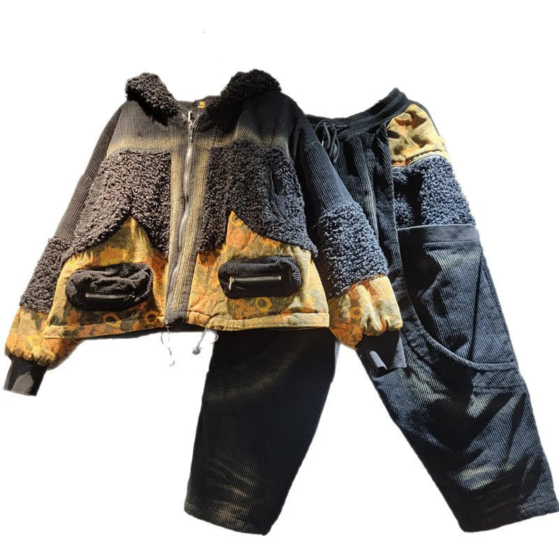 WTHT العصرية الجديدة المرأة المرقعة أفخم مقنعين الدنيم سترة ضمادة مرونة الخصر مستقيم الجينز الإناث 2025 الشتاء 1LS2793 #6