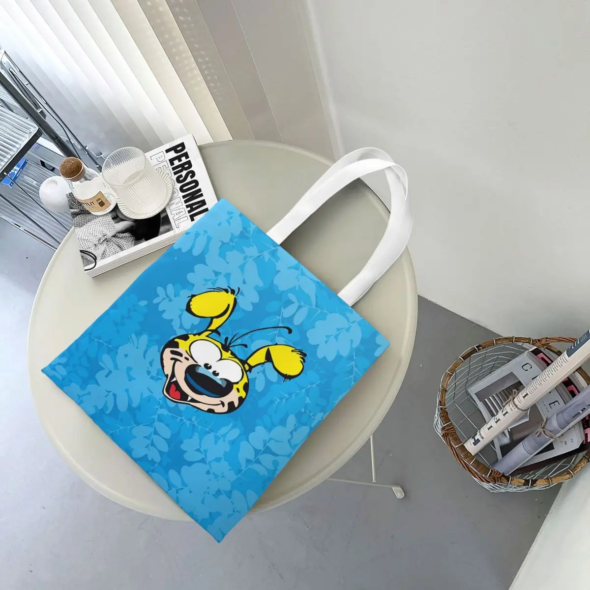 กระเป๋าช้อปปิ้งลายมาร์ซิพูลามิ กระเป๋าผ้าแคนวาส กระเป๋าโท้ทแบบพับได้สำหรับผู้หญิง กระเป๋าสะพายไหล่ กระเป๋าเดินทาง