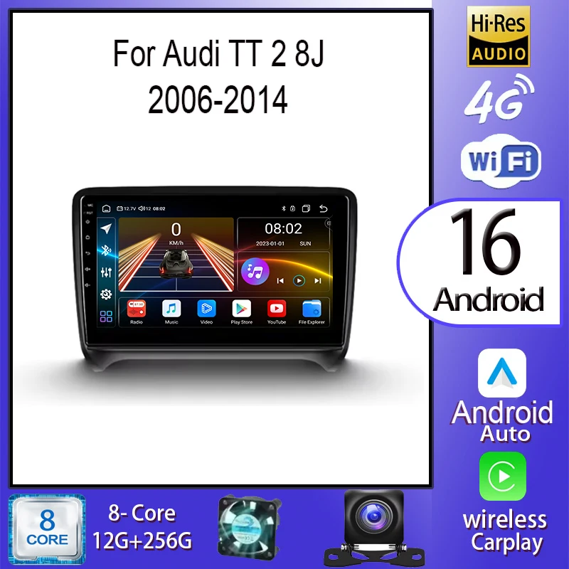 أندرويد 16 اللاسلكية Carplay السيارات لأودي TT 2 8J 2006 - 2014 راديو السيارة الوسائط المتعددة مشغل فيديو الملاحة ستيريو GPS 5G WIFI #1