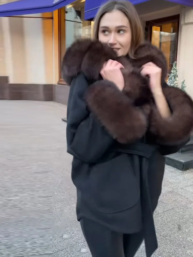 Elegantní dámský kabát s umělou kožešinou a patchworkem, šněrovací, zahušťující, dámské kabáty, podzim/zima 2025, elegantní dámské pouliční teplé svrchní oblečení - náhled 5