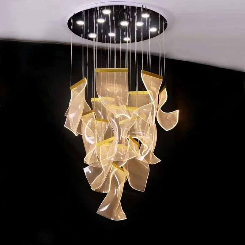 

Postmodern Creative Chandelier LED Adjustable Hanging Lamp For Dining Living Room Duplex Rotating Staircase Guide Lighting