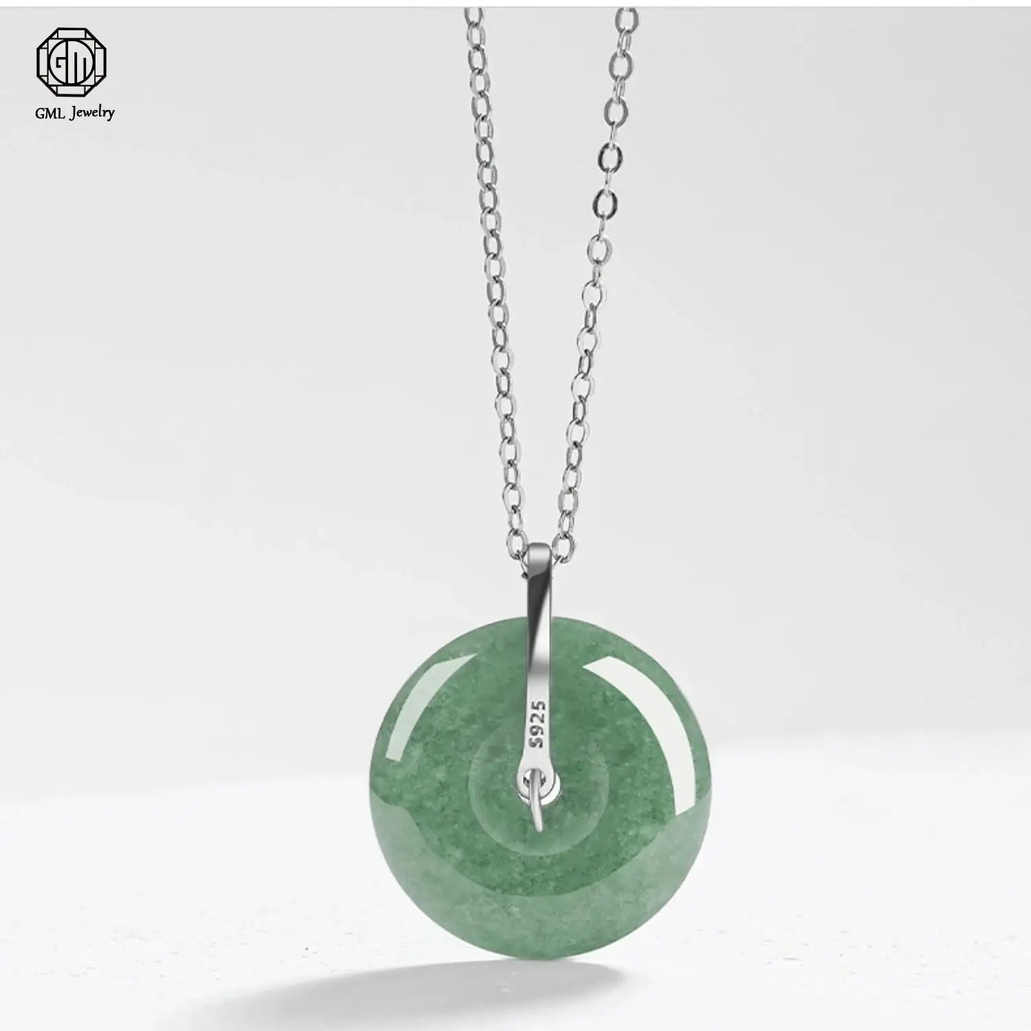 

Natural Type A Jadeite Pea Green Small Peace Button Pendant 925 Silver Setting Icy Type Jade Hanging Necklace for Women