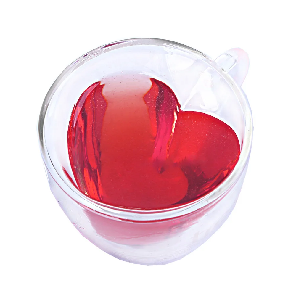 Double Wall Glass Mug Tea Beer Mug Juice Cup Coffee Cups Mug Gift Drinkware Heat-Resisting 180ml/240ml Heart Love Shaped