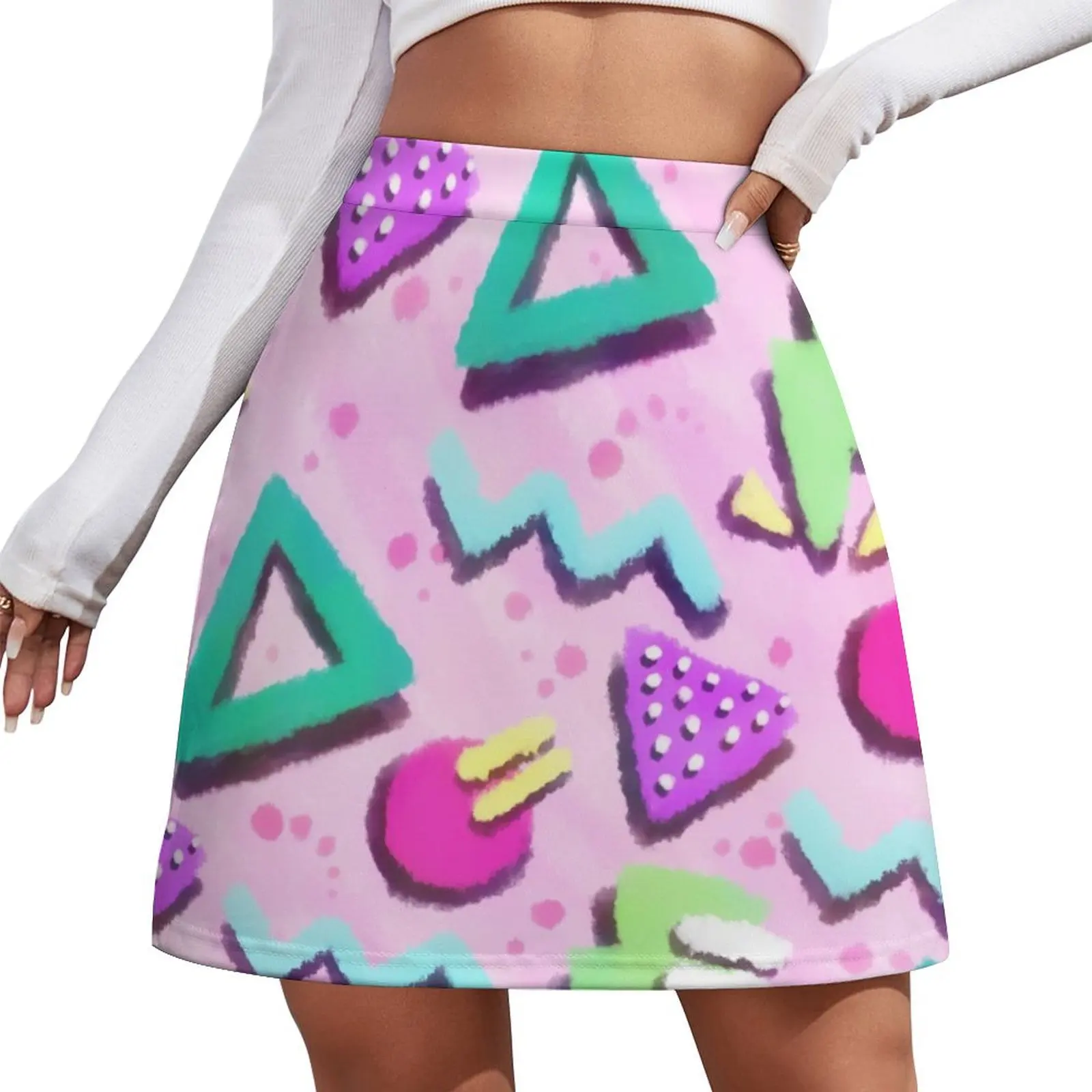 Pastel Pink 80s Print Pattern Mini Skirt School skirt skirts for womens Mini Skirt