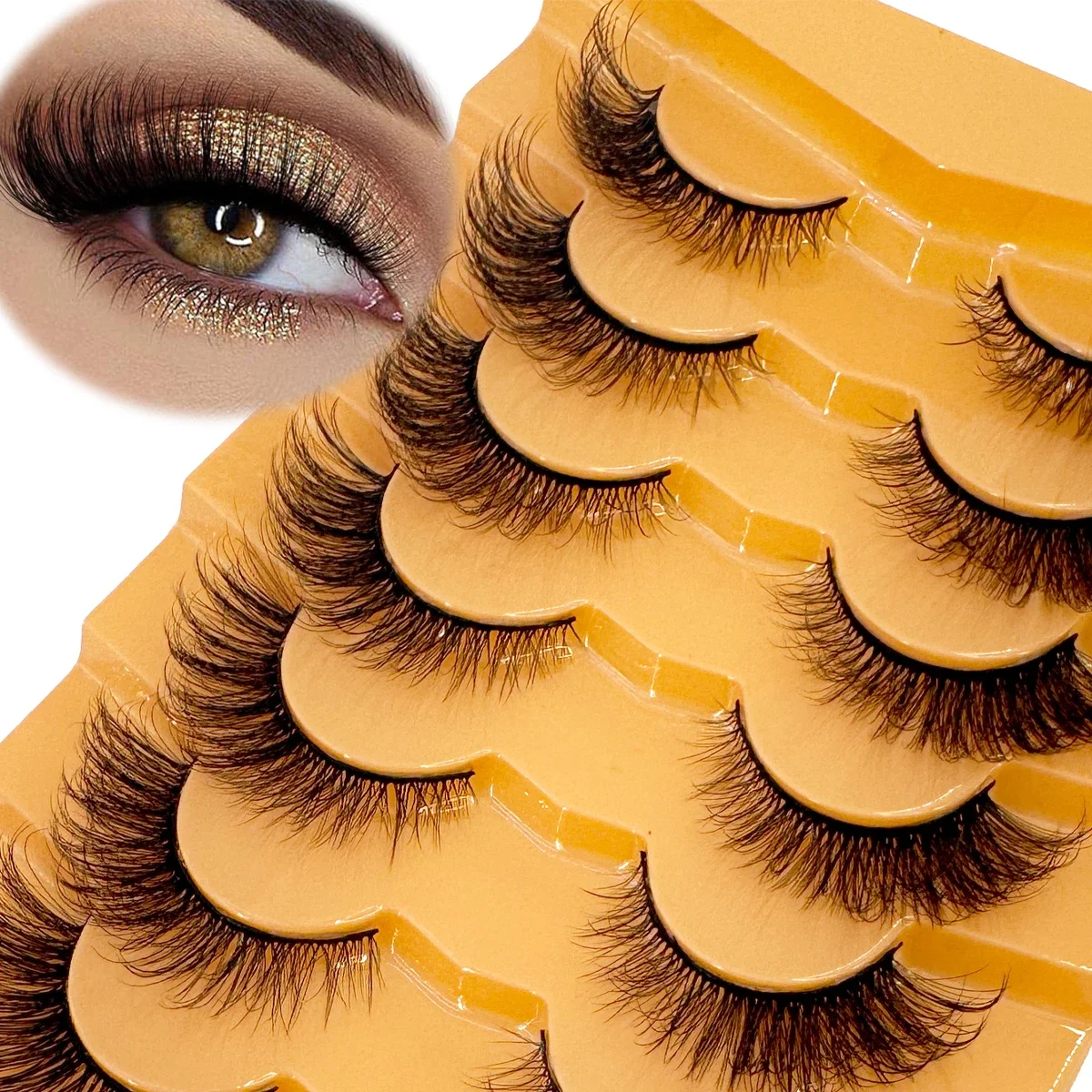 HBZGTLAD New 7 pairs 3D simulation mink fur fake eyelashesshort, dramatic fake eyelashes  wholesale full line fake eyelash make