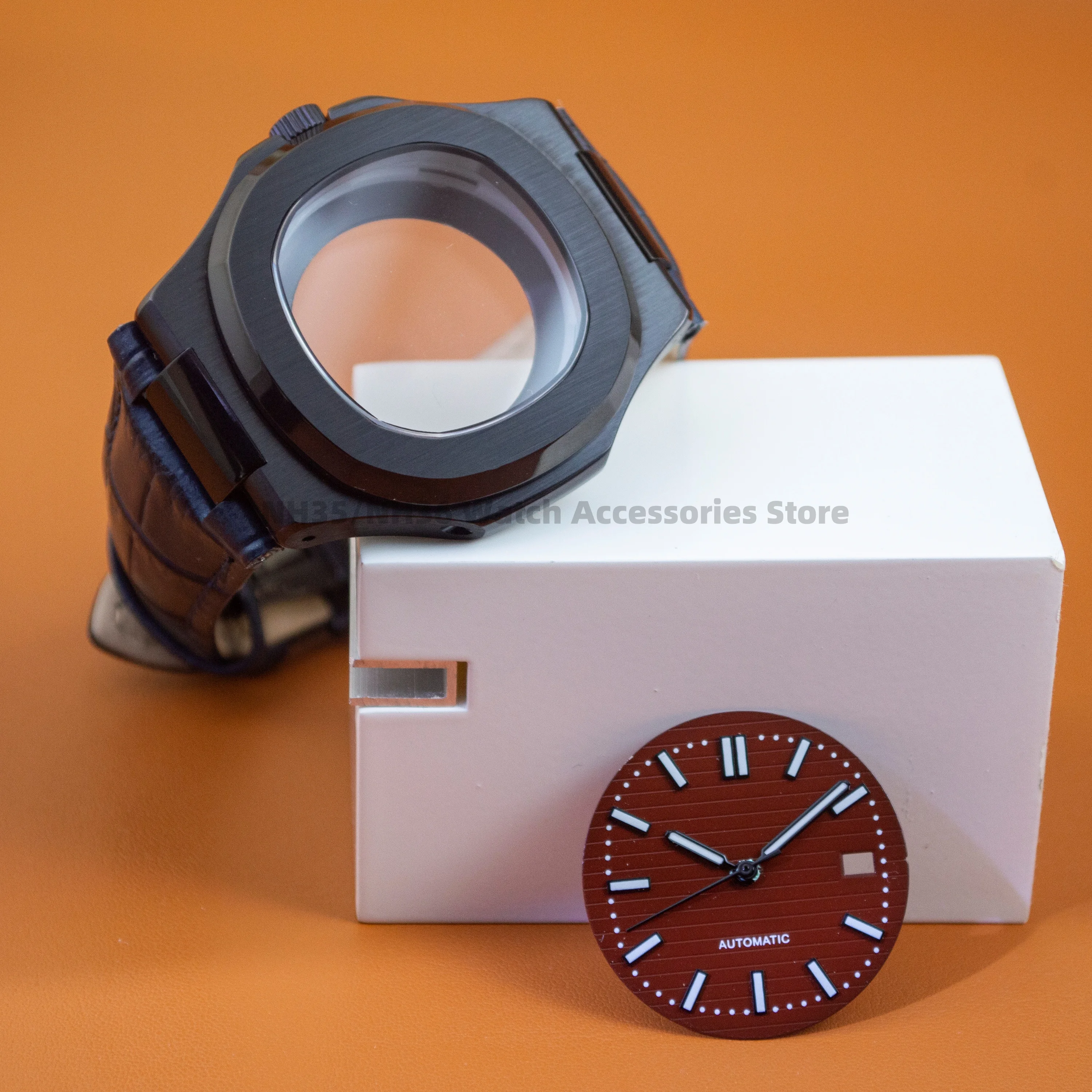 316L Stainless Steel Case Genuine Leather Watchband Sapphire Glass 41mm Men Watch Case For NH35 Movement 28.5mm Dial Parts