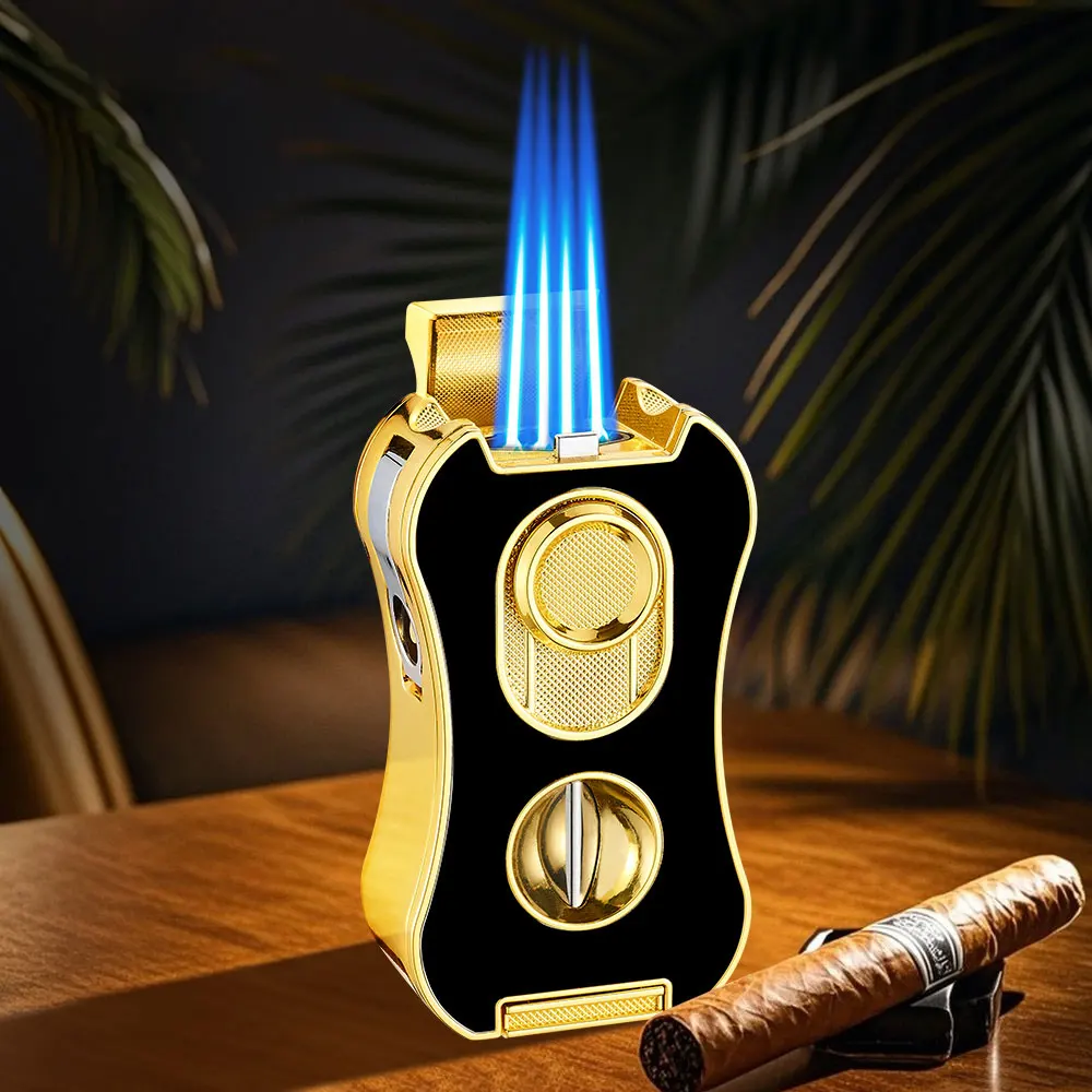 

Многофункциональная зажигалка 6-в-1, надувная зажигалка с мощным пламенем на 4 веса, нож для сигар и мундштук