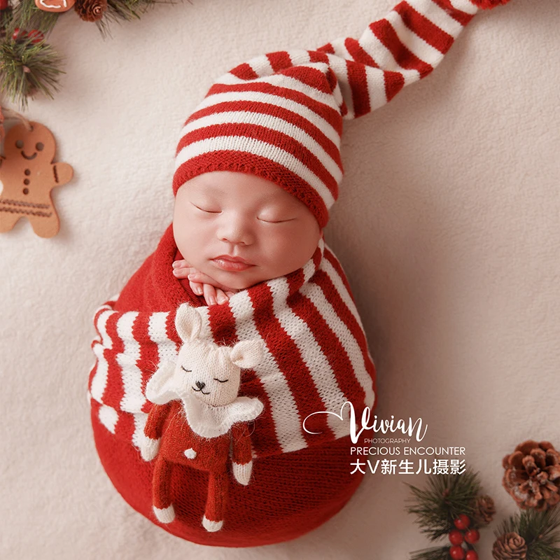 Newborn Photography Props Christmas Themed Pine Needle Gingerbread Man Decoration For Boys Girls Photo 2 Color Wrap Accessories